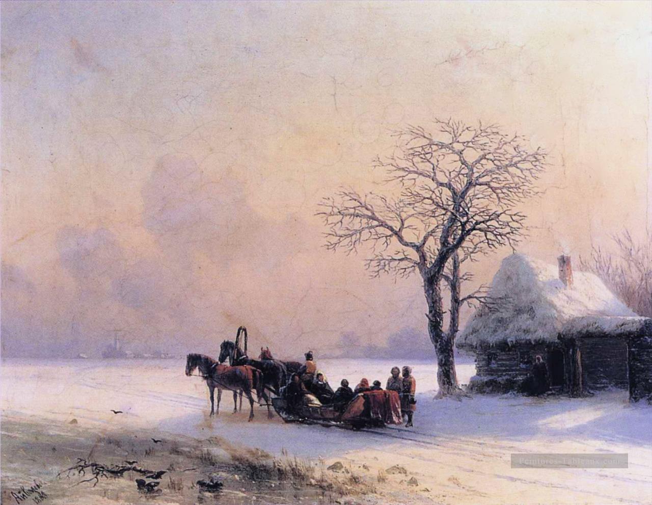 scène d’hiver dans la petite Russie 1868 Romantique Ivan Aivazovsky russe Peintures à l'huile